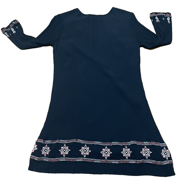 Neiman Marcus Women Black Embroidered Tunic Dress Sz Small Midi Shift Whimsigoth - Picture 5 of 14